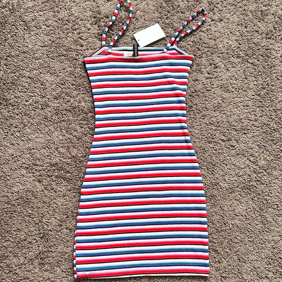 H&M (Divided) mini bodycon dress, red/white/blue/black striped size 4 - Picture 1 of 8
